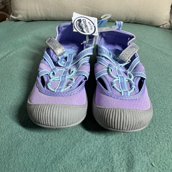 Oshkosh Sandals Toddler 11 Purple Glitter NWT Adjustable Machine Washable Play - Picture 2 of 6